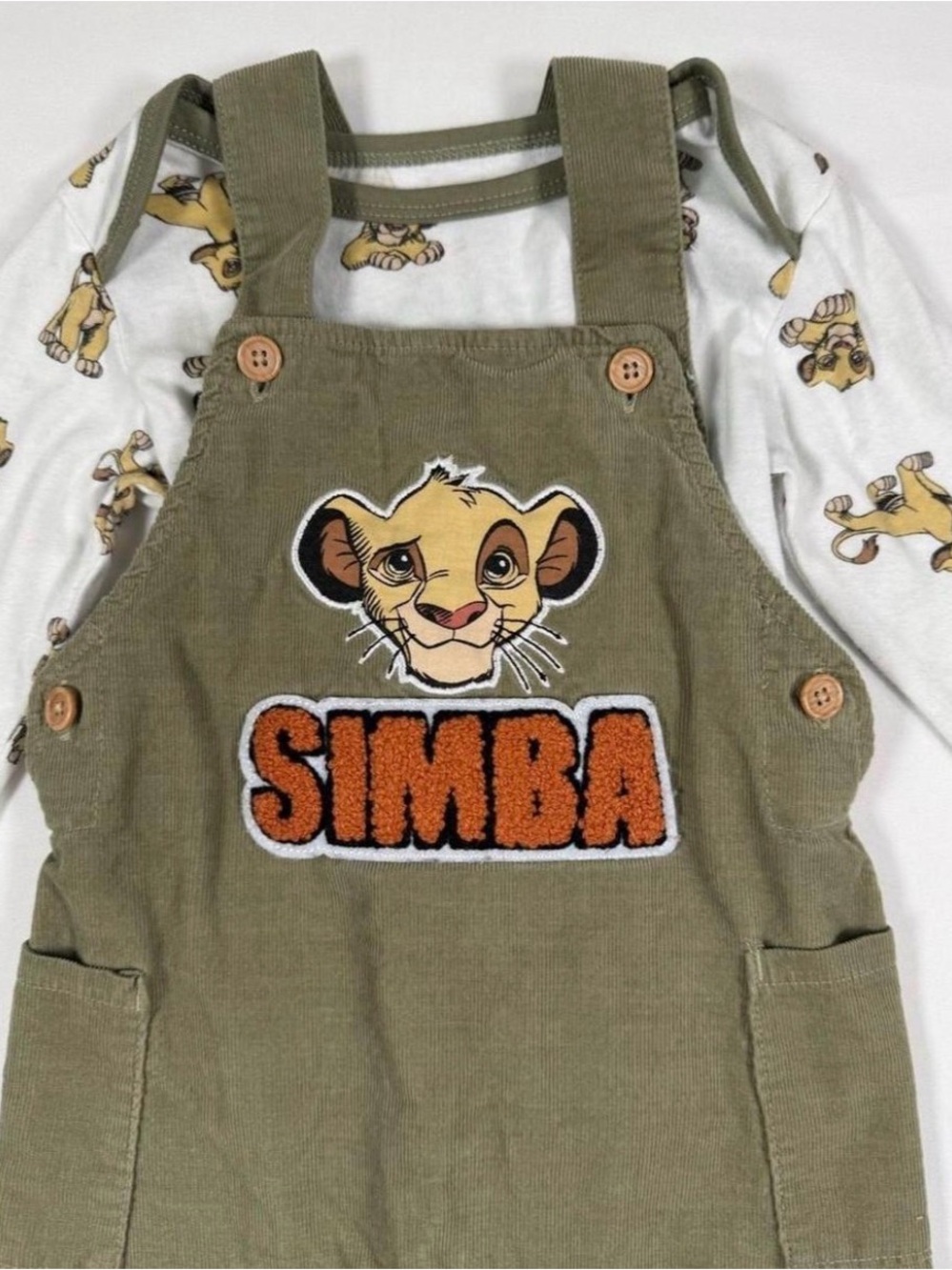 Disney RARE Olive Green Simba Corduroy Overalls - Licensed The Lion King